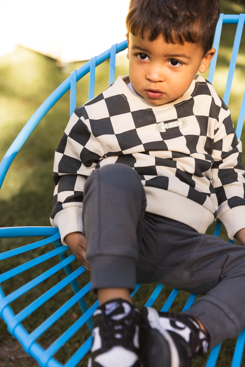 Trui Zwart geblokt | AOP Grey Shapes