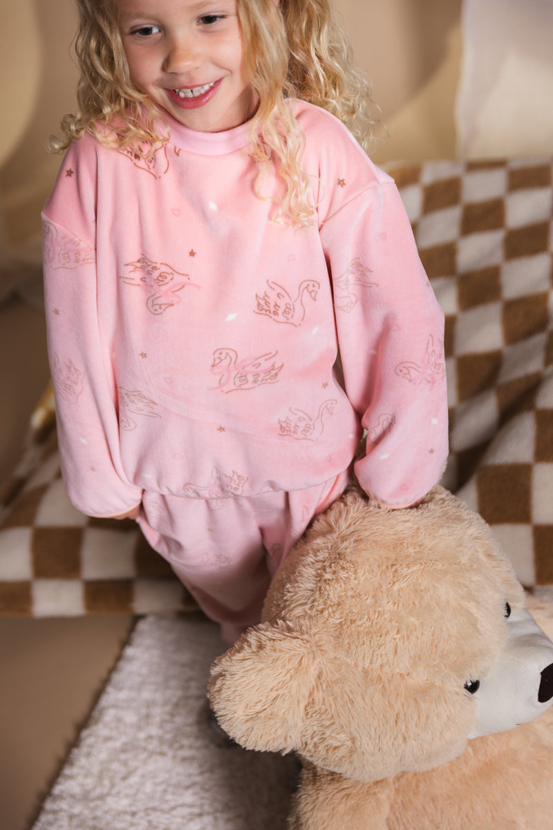 Pyjama roze met zwanenprint | AOP Roze dier
