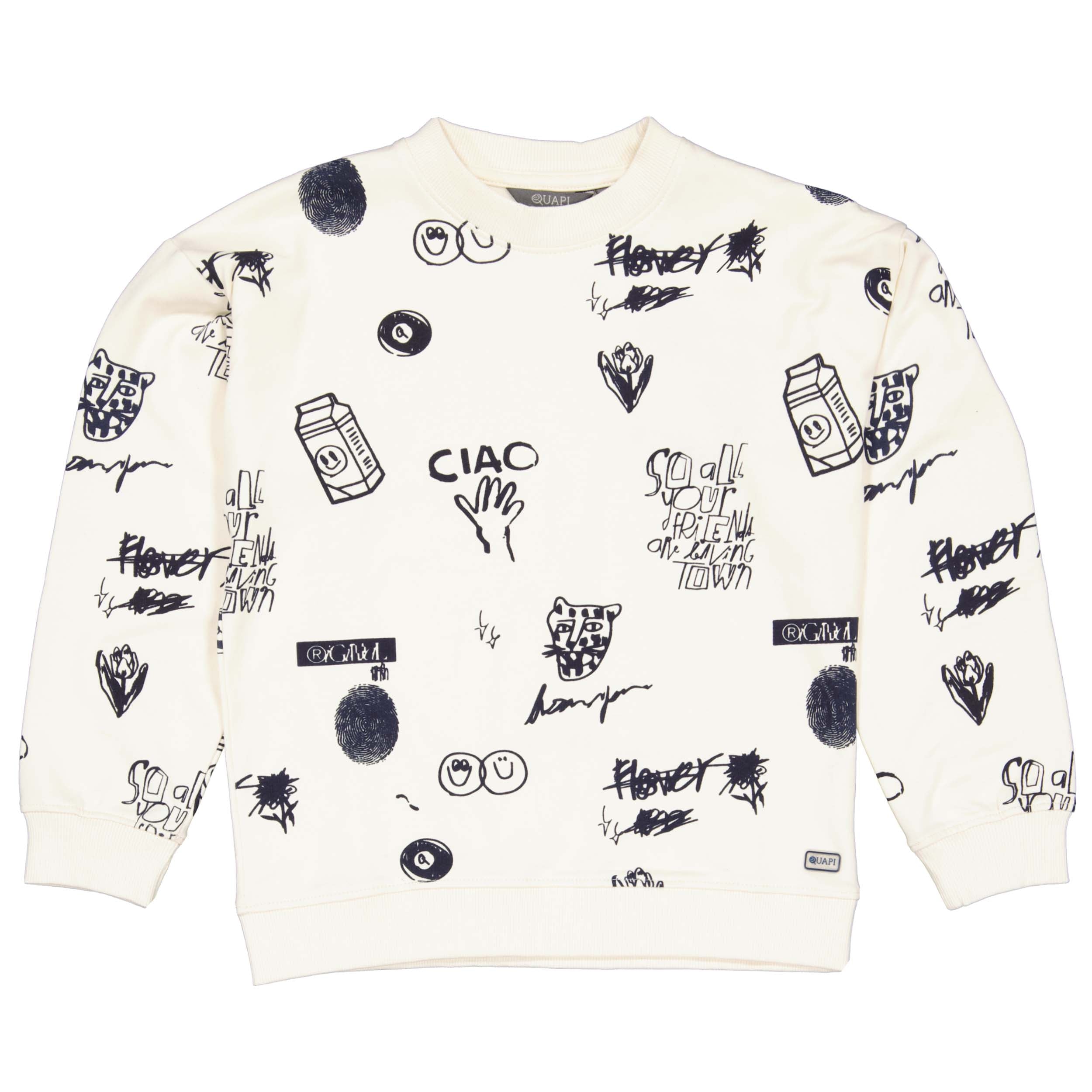 Sweater wit met all over print | AOP White Sketch