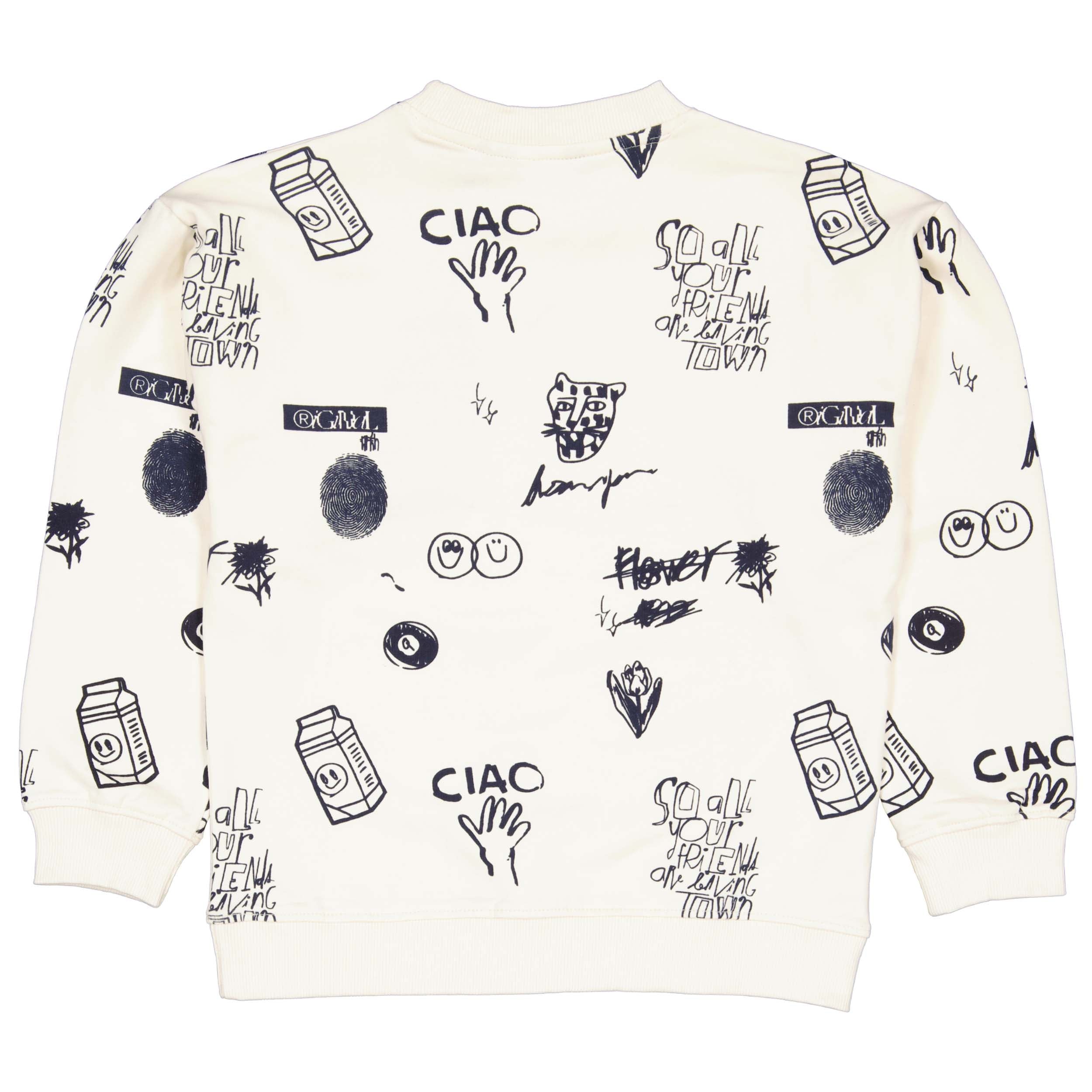 Sweater wit met all over print | AOP White Sketch