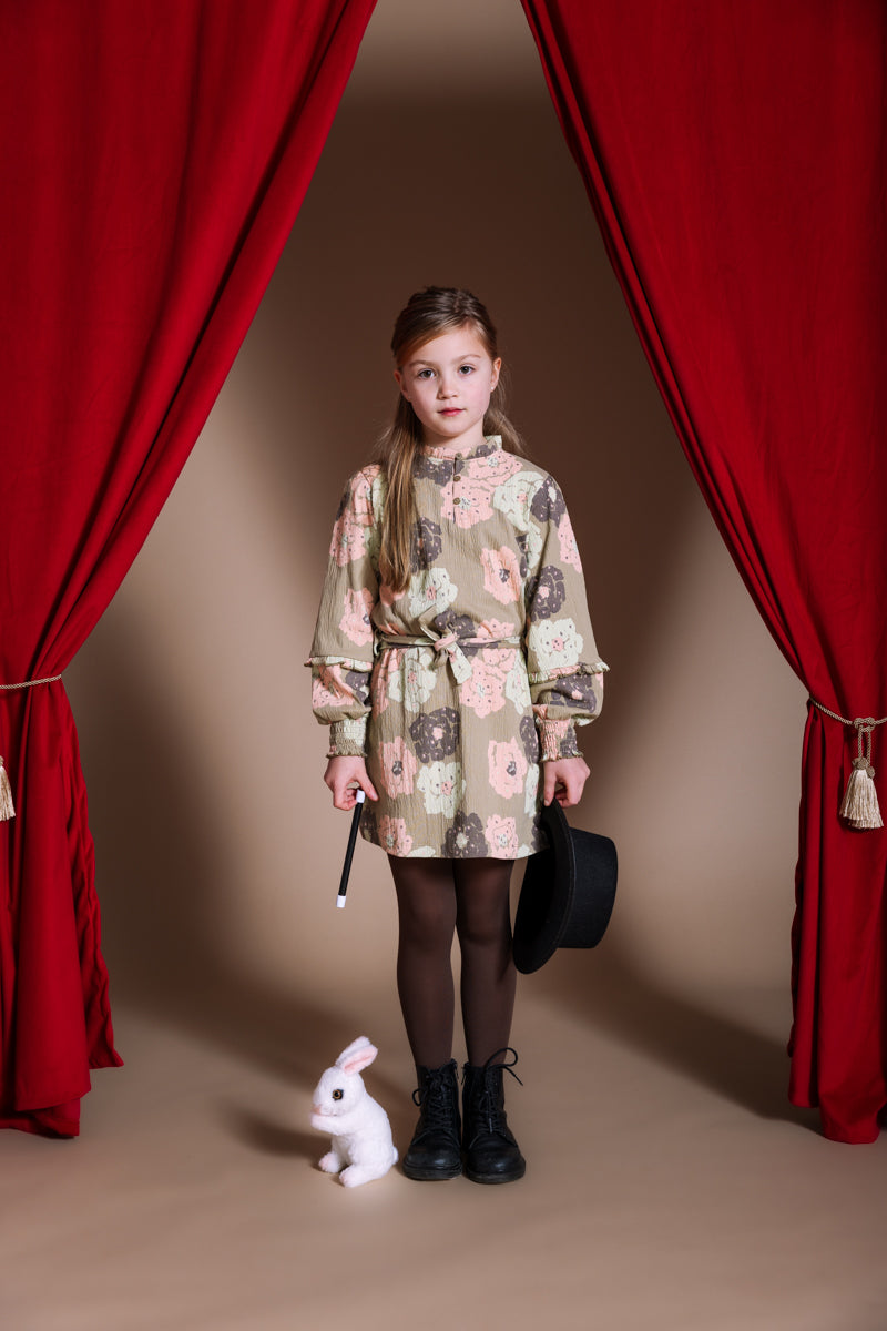 Jurk met bloemen | AOP Green Flower