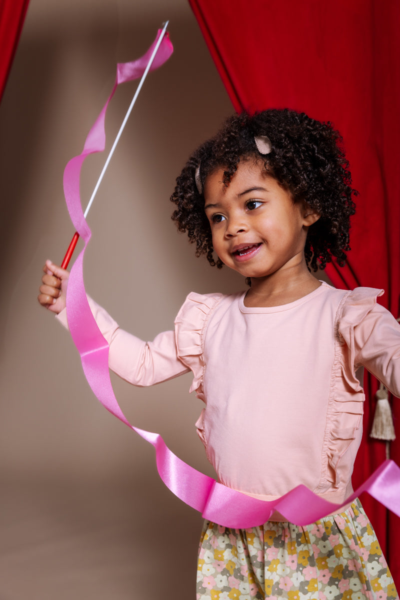 Jurk met bewerkte rok | AOP Pink Flower